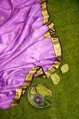 Purple Light Weight Pure Silk Contrast Pallu and Blouse