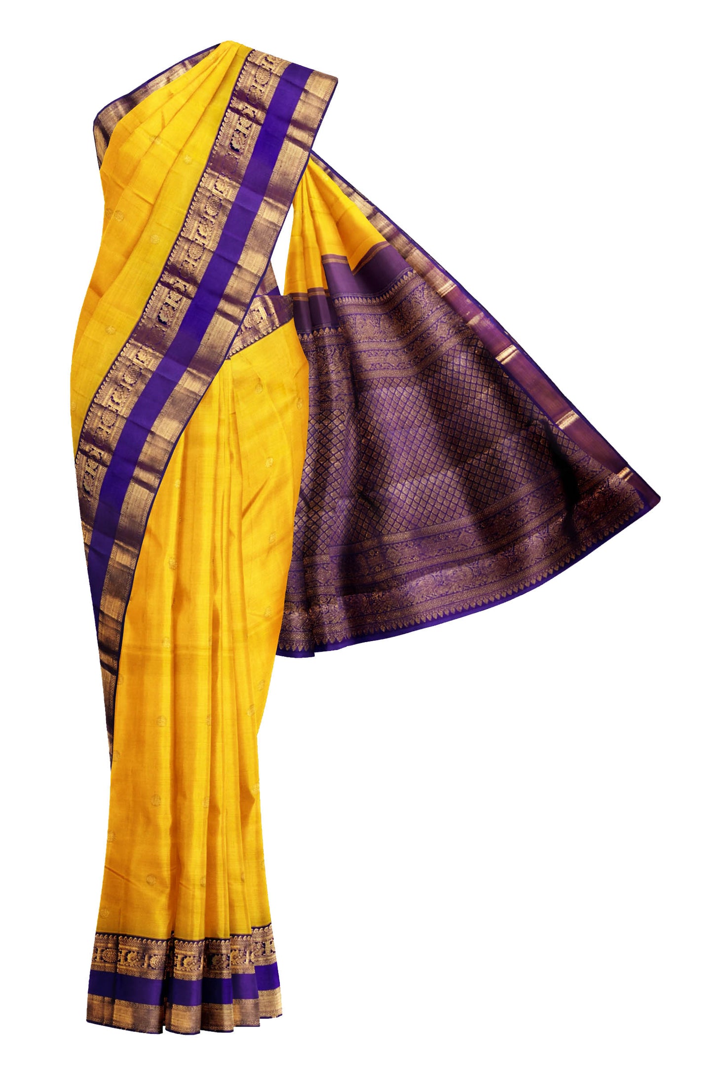 Yellow Light Weight Pure Silk  Plain Arani Conrast Double Border Saree