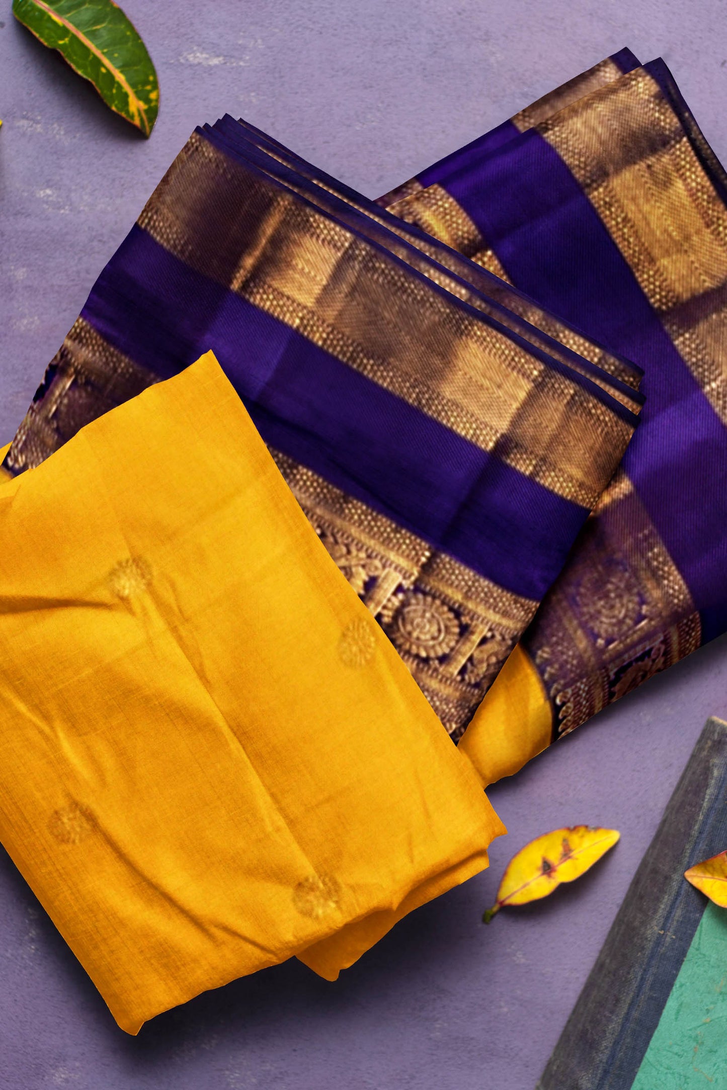 Yellow Light Weight Pure Silk  Plain Arani Conrast Double Border Saree