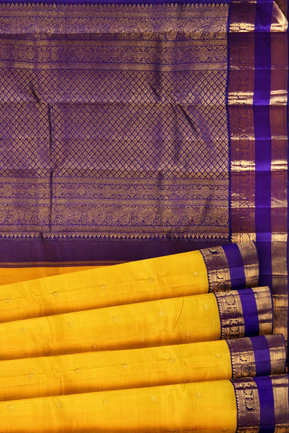 Yellow Light Weight Pure Silk  Plain Arani Conrast Double Border Saree