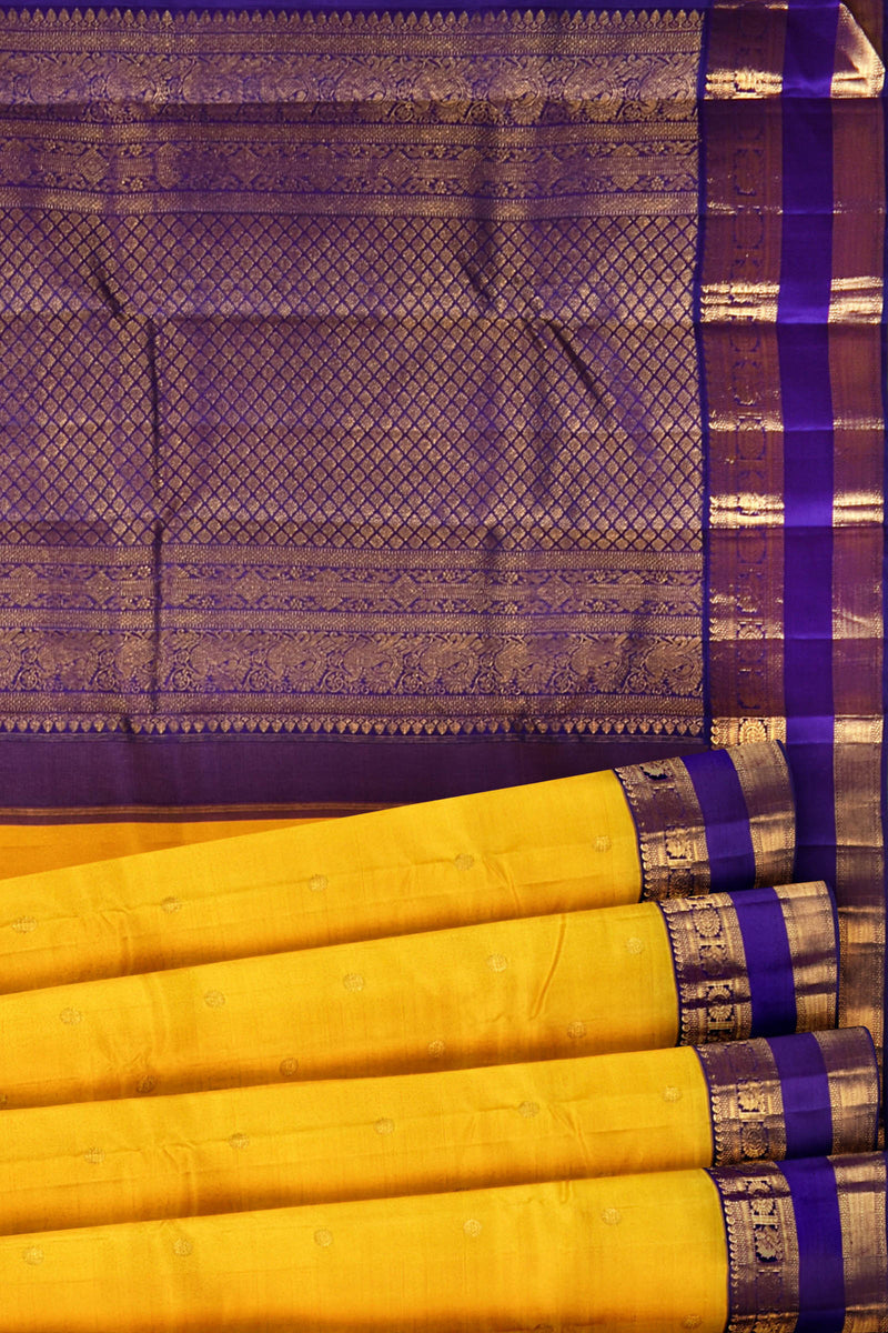 Yellow Light Weight Pure Silk  Plain Arani Conrast Double Border Saree