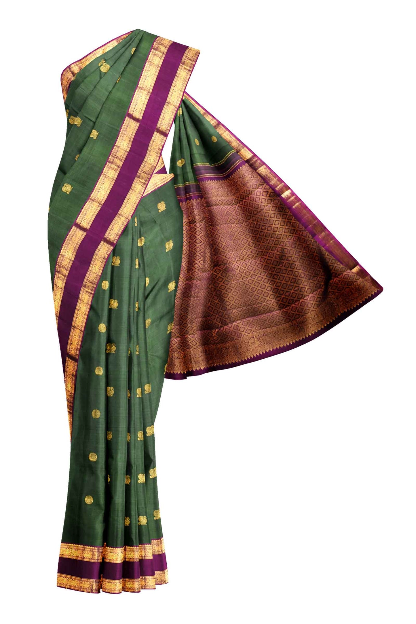 Green Light Weight Arani Silk Double Border Contrast Pallu Saree