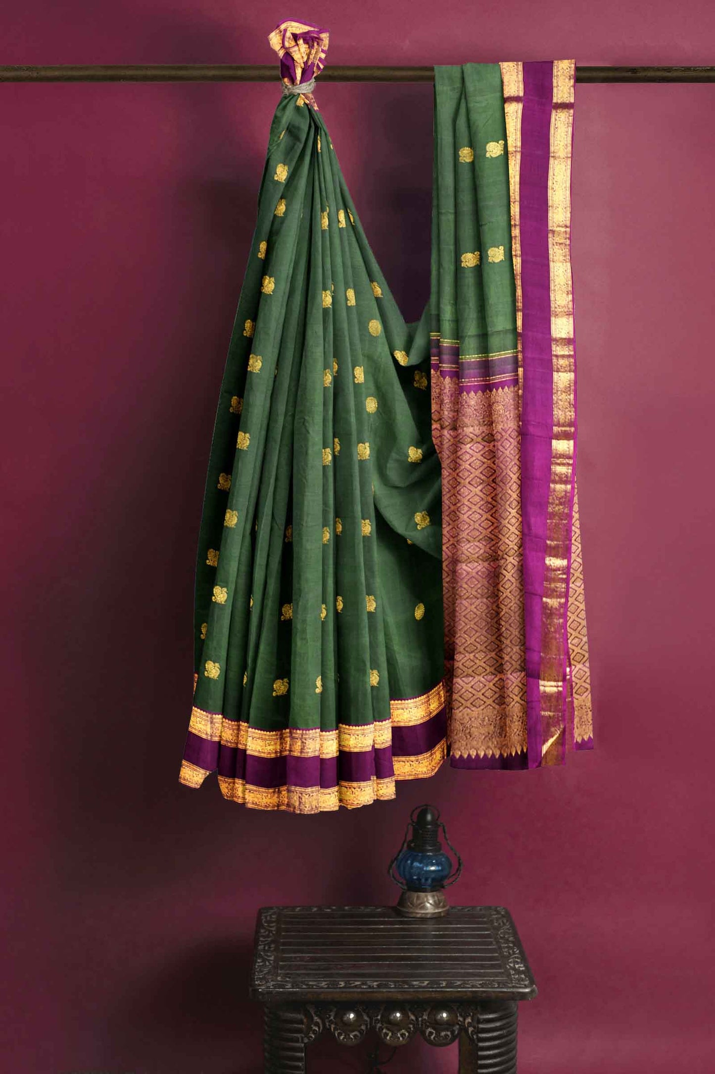 Green Light Weight Arani Silk Double Border Contrast Pallu Saree