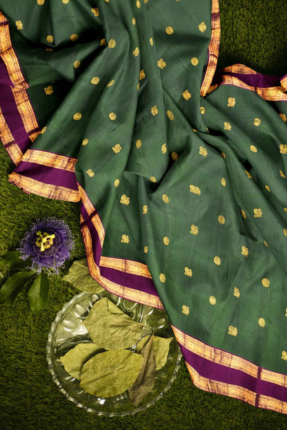 Green Light Weight Arani Silk Double Border Contrast Pallu Saree