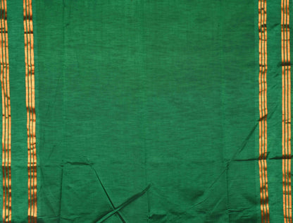 Brown Green Dupion Slub Body Butta Fancy Border Semi Soft Silk Saree