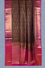 Brown Body Malarkodi Full Jari Butta Pink Contrast Semi Soft Silk Saree