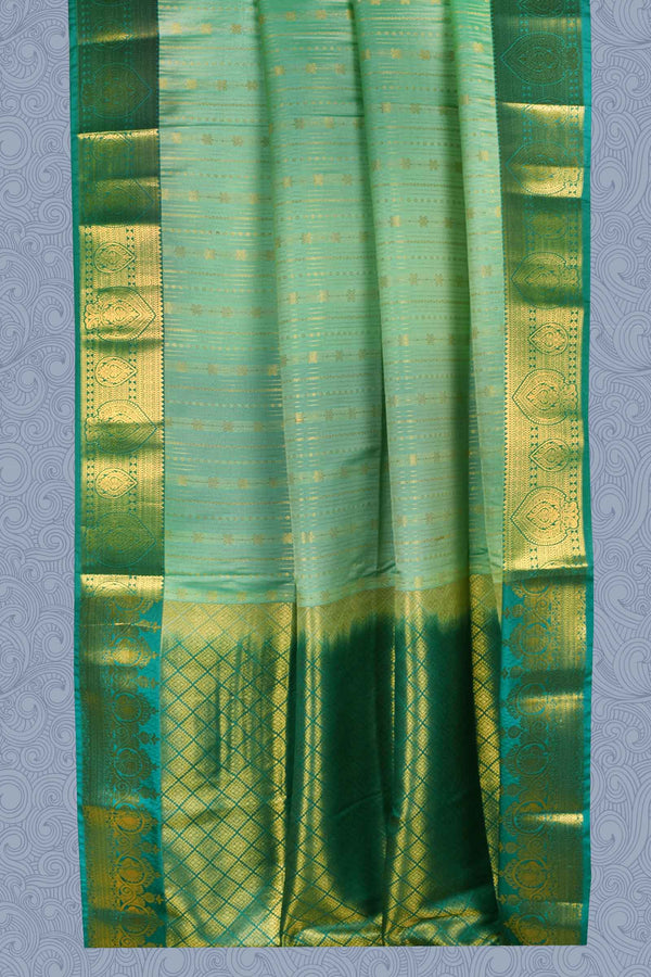 Green Body Malarkodi Full Jari Butta Blue Contrast Semi Soft Silk Saree