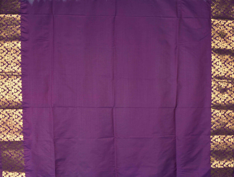 Light Green Double Jari Butta Purple Contrast Kottanj Border Semi Soft Silk Saree