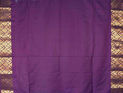 Green Double Jari Butta Purple Contrast Kottanj Border Semi Soft Silk Saree