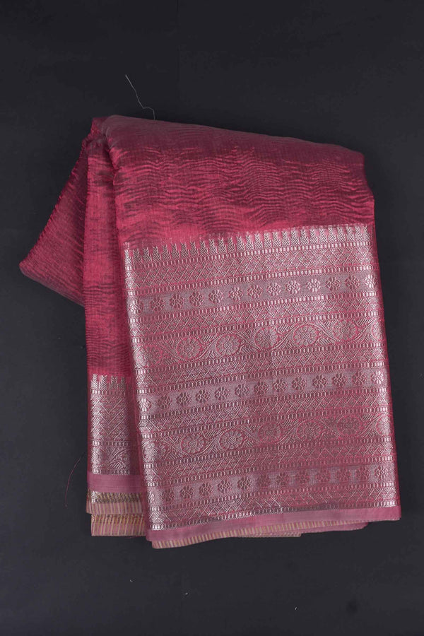 Pink Tissue Plain Crush Saree