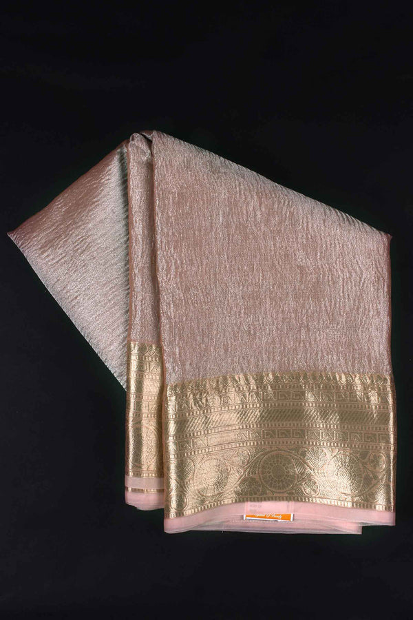 Light Pink Tissue Plain Crush Saree