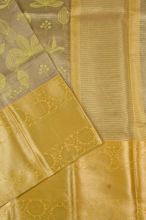 Tissue Contrast Fancy Border Embroidery Leaf Saree