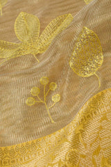 Tissue Contrast Fancy Border Embroidery Leaf Saree