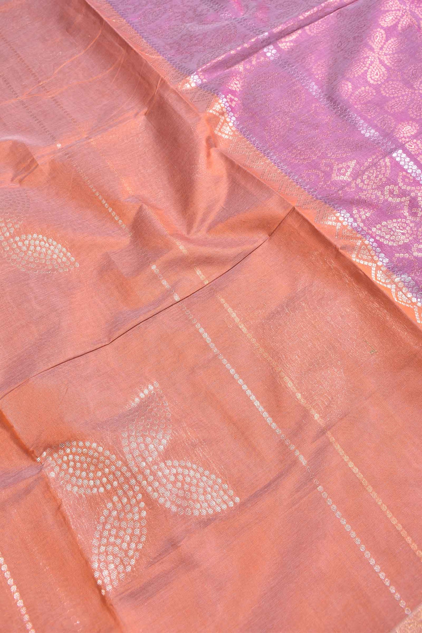 Brown Cotton Pink Pure South Cotton Four Leaf Zari Butta Saree