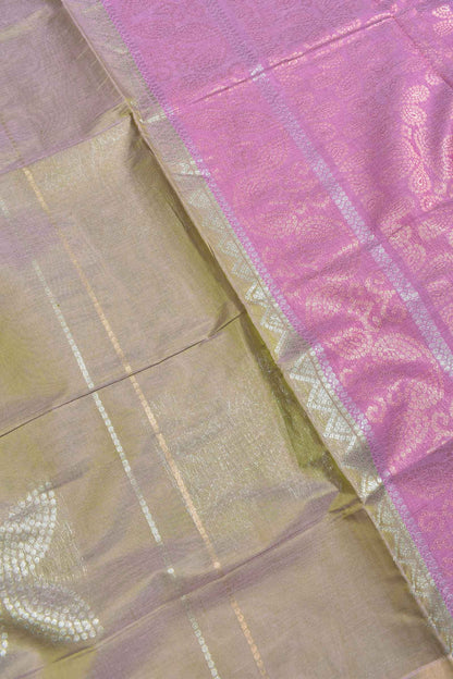 Light Brown Pink Pure South Cotton Four Leaf Zari Butta Saree