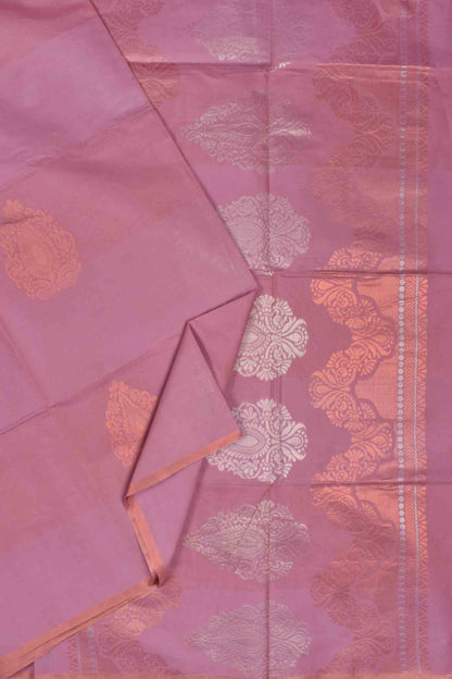 Light Violet Pure South Cotton Multi Jari Butta Self Rich Pallu Saree