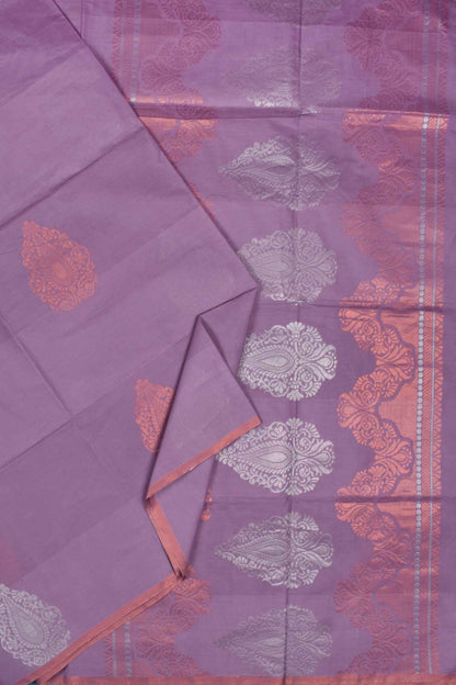 Violet Pure South Cotton Multi Jari Butta Self Rich Pallu Saree