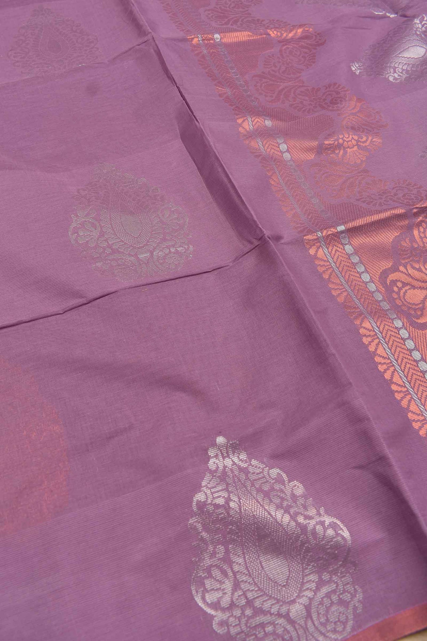 Violet Pure South Cotton Multi Jari Butta Self Rich Pallu Saree