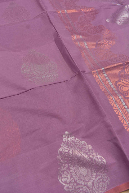 Violet Pure South Cotton Multi Jari Butta Self Rich Pallu Saree