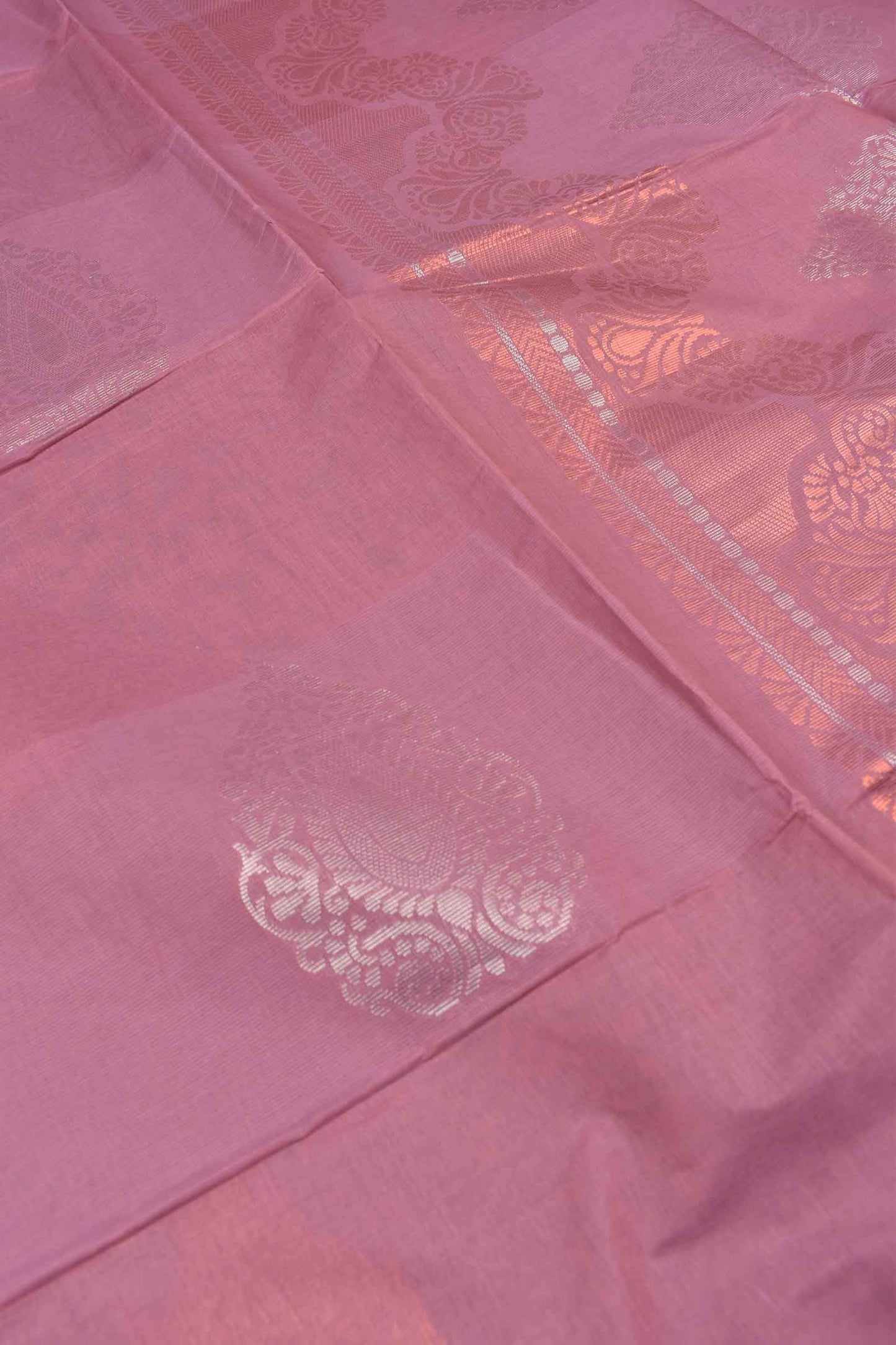 Light Violet Pure South Cotton Multi Jari Butta Self Rich Pallu Saree