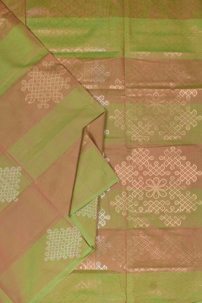 Green Pure South Cotton Kolam Butta Self Kolam Pallu Saree