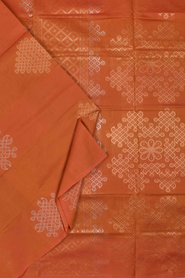 Orange Pure South Cotton Kolam Butta Self Kolam Pallu Saree