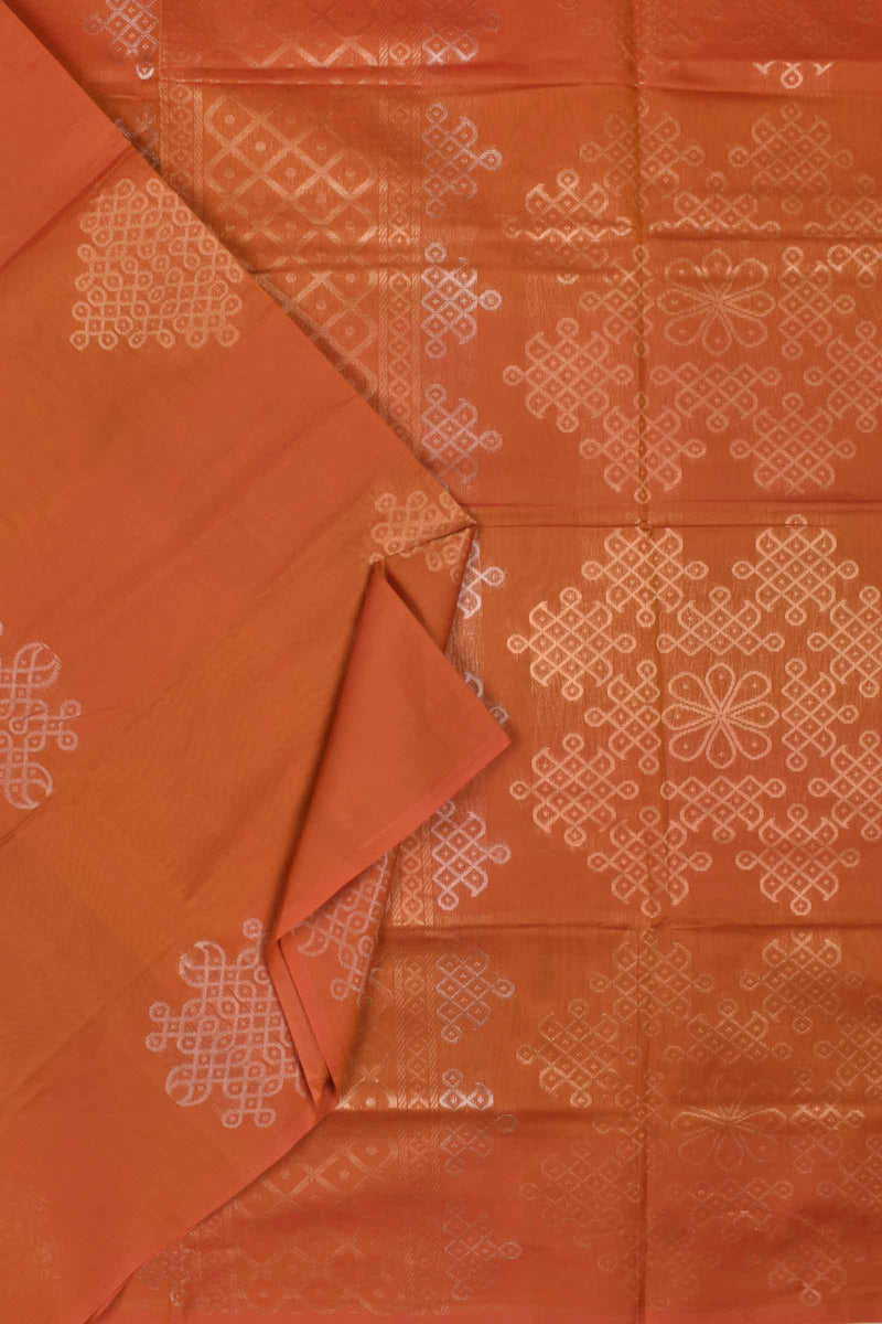 Orange Pure South Cotton Kolam Butta Self Kolam Pallu Saree