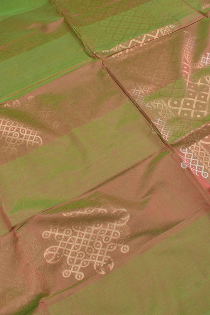 Green Pure South Cotton Kolam Butta Self Kolam Pallu Saree