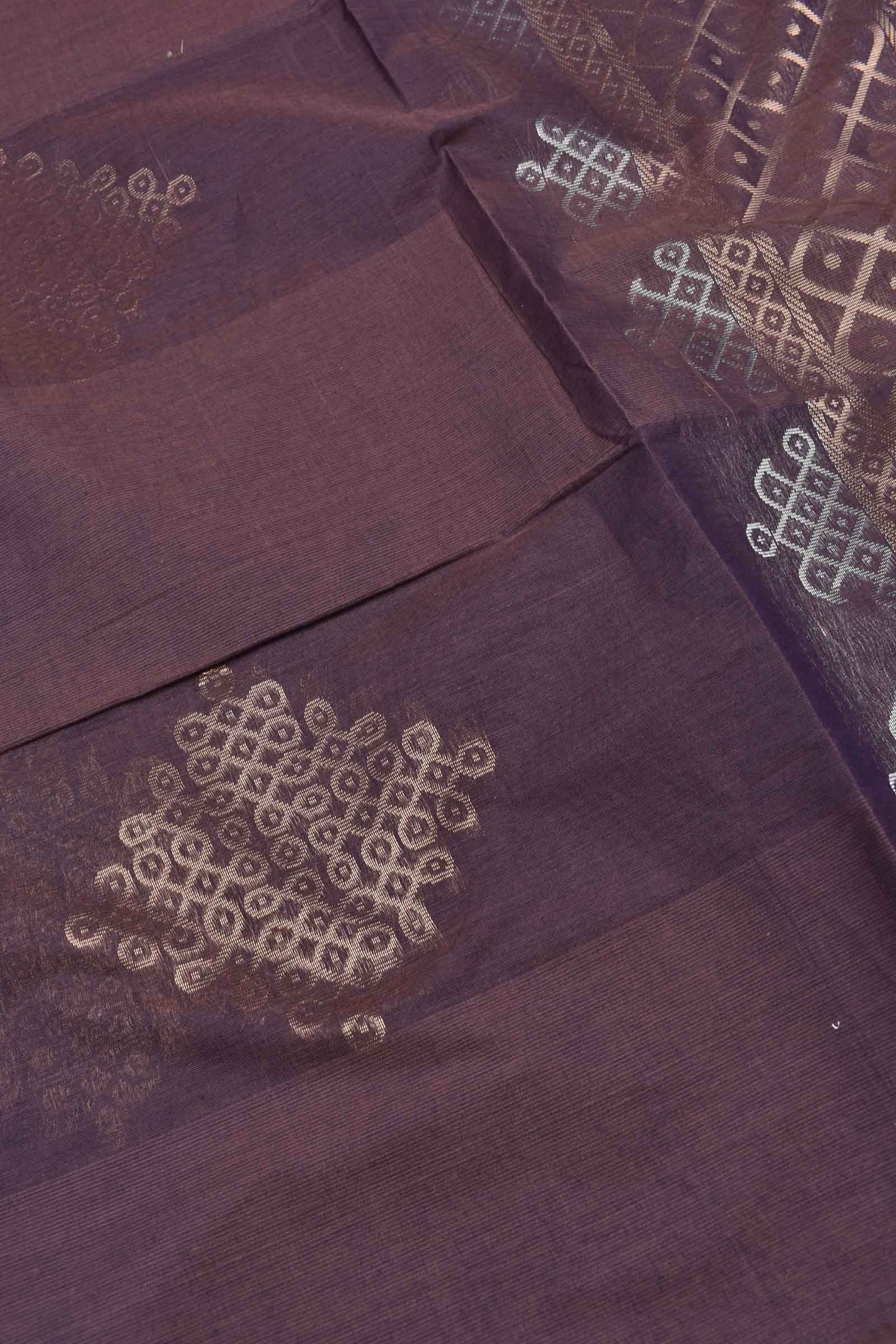 Dark Violet Pure South Cotton Kolam Butta Self Kolam Pallu Saree