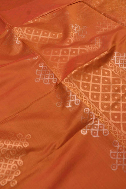 Orange Pure South Cotton Kolam Butta Self Kolam Pallu Saree