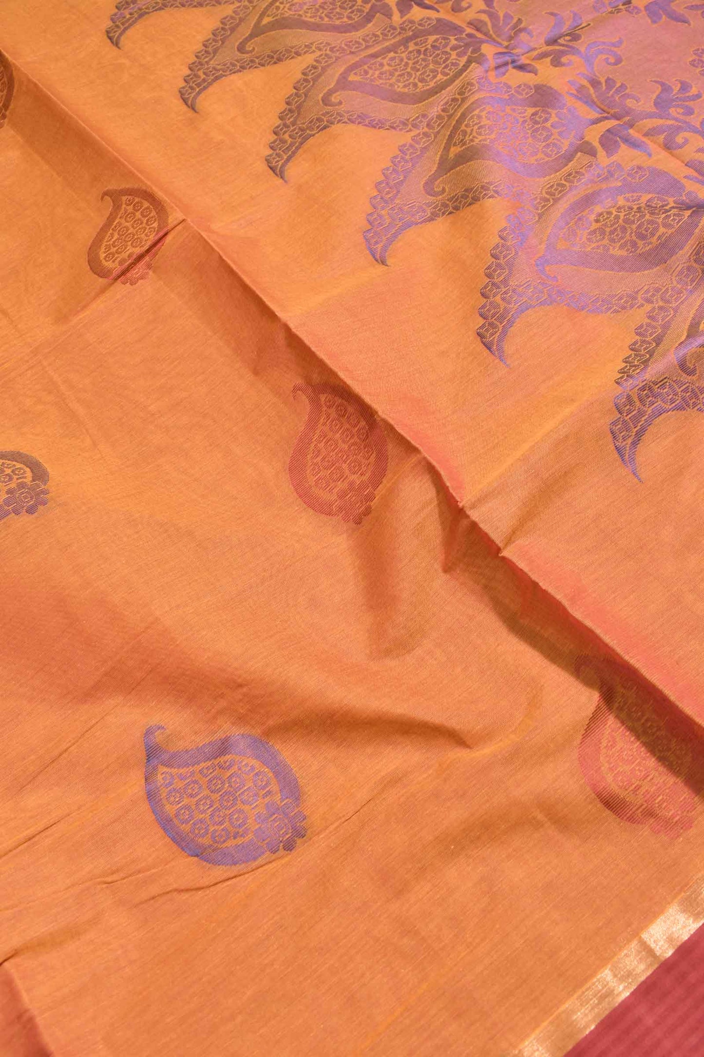 Orange Pure South Cotton Multi Jari Butta Rich Pallu Saree