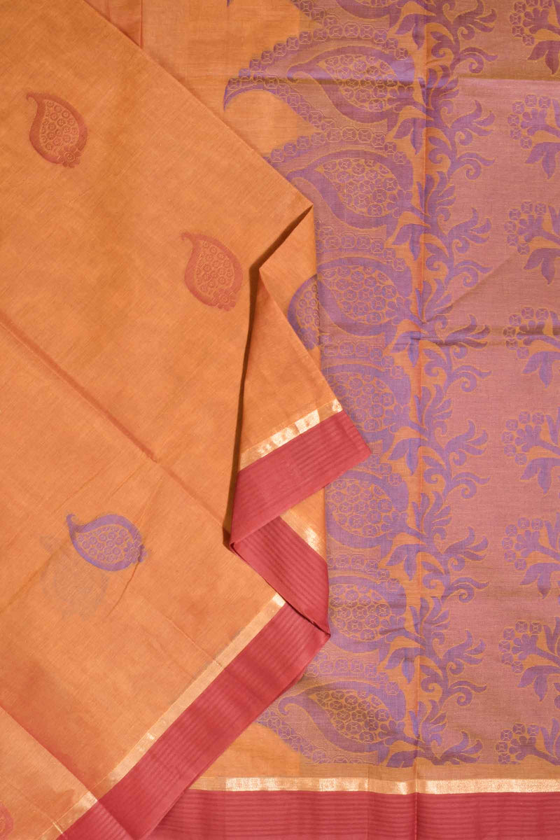 Orange Pure South Cotton Multi Jari Butta Rich Pallu Saree