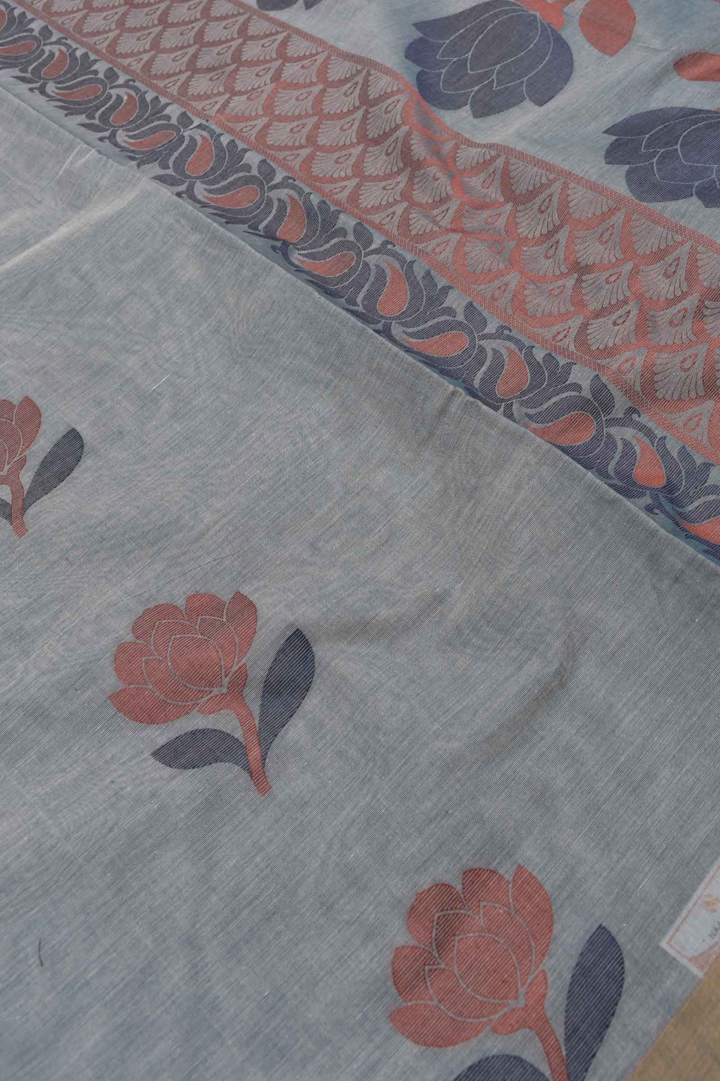 Blue Pure South Cotton Multi Thread Flower Butta Saree