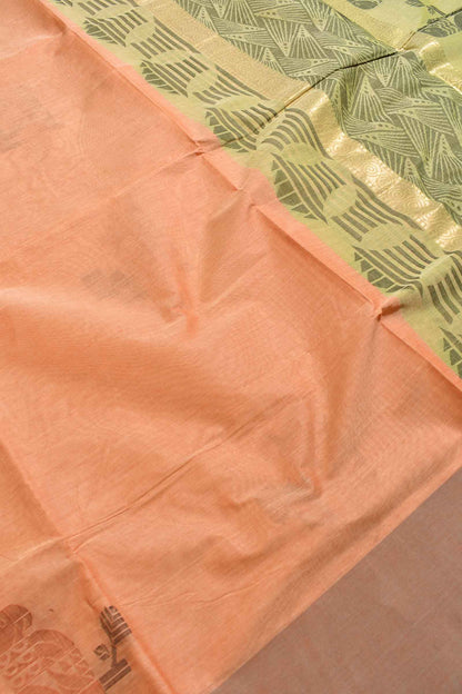 Light Orange Pure South Cotton Multi Color Bird Butta Saree