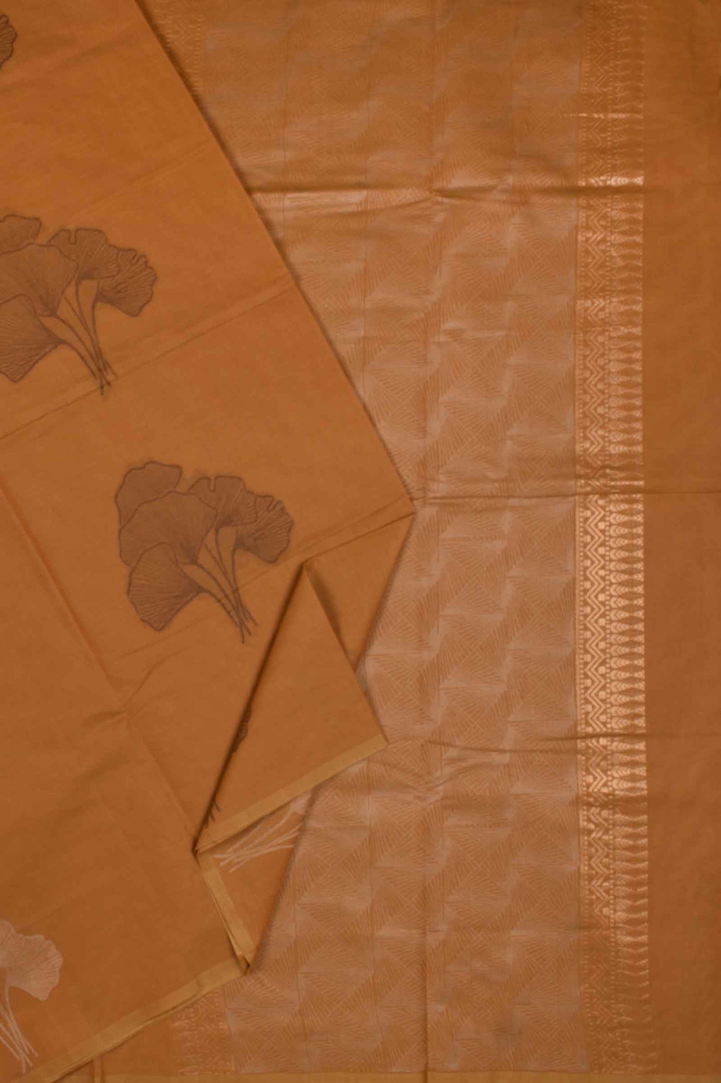 Dark Orange Pure South Cotton Without Border Five Leaf Butta Saree