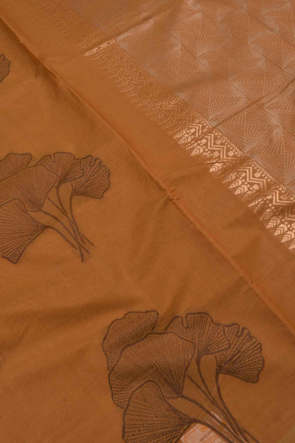 Dark Orange Pure South Cotton Without Border Five Leaf Butta Saree