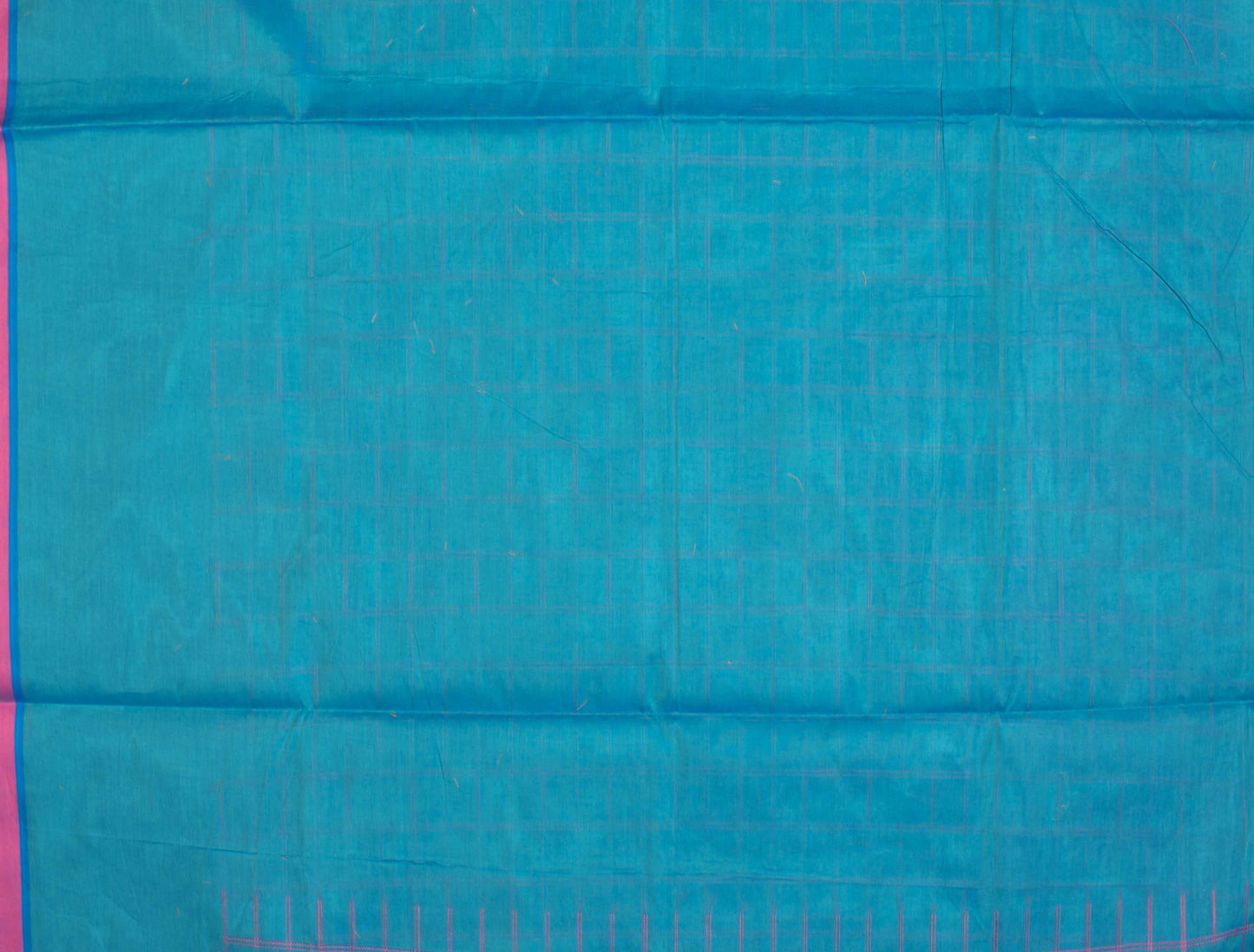 Blue Pure South Cotton Body Checks Fancy Border Pallu Saree