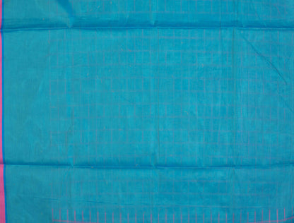 Blue Pure South Cotton Body Checks Fancy Border Pallu Saree