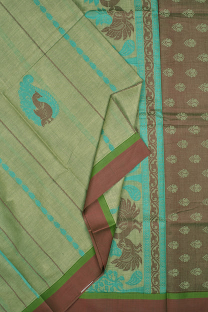 Green Pure South Cotton Peacock Butta Rich Pallu Saree