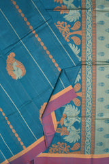 Blue Pure South Cotton Peacock Butta Rich Pallu Saree