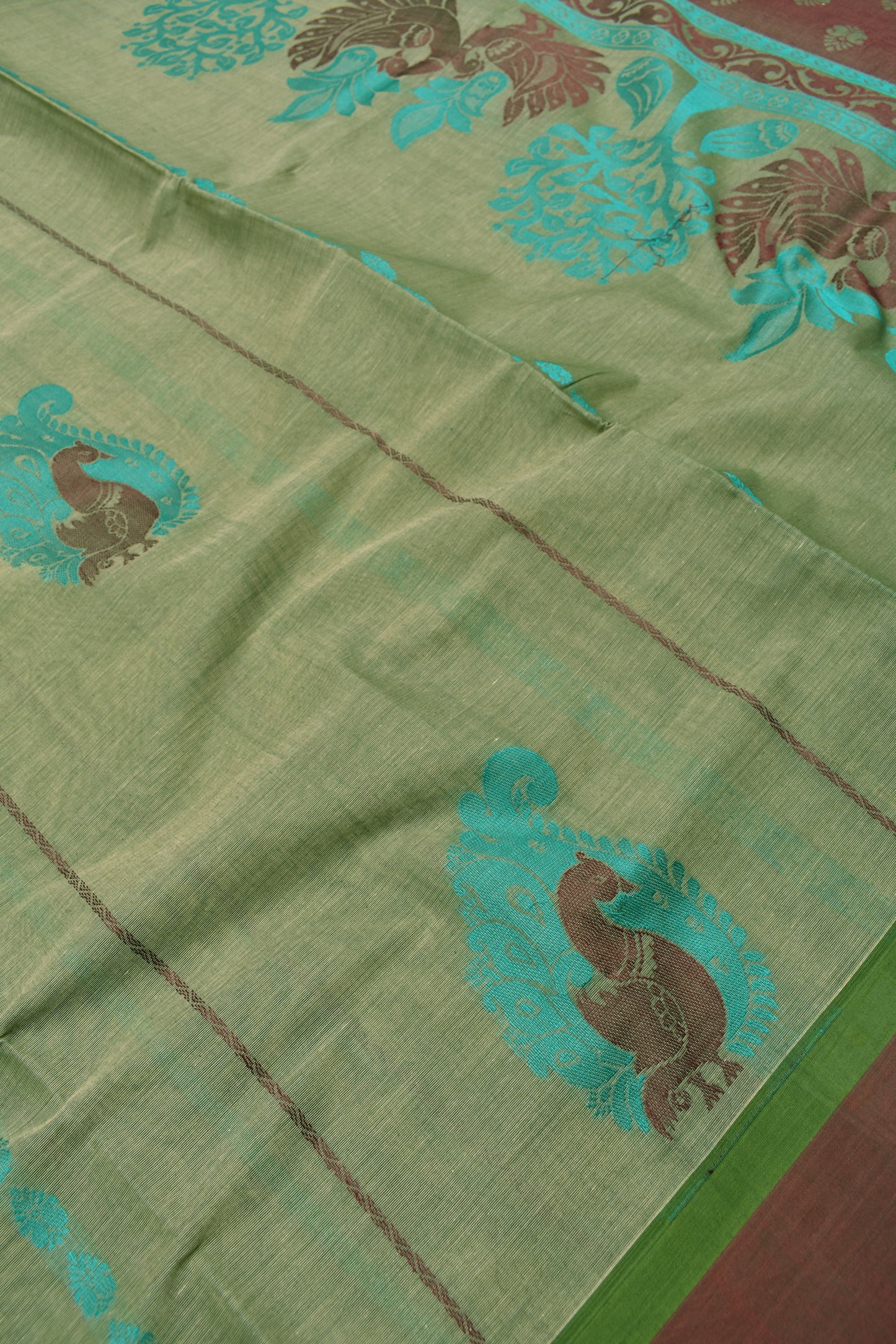 Green Pure South Cotton Peacock Butta Rich Pallu Saree