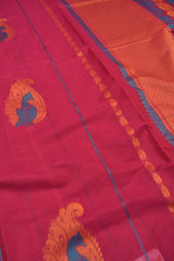 Dark Pink Pure South Cotton Peacock Butta Rich Pallu Saree