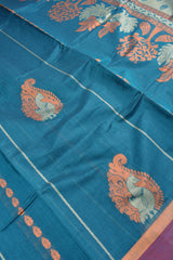 Blue Pure South Cotton Peacock Butta Rich Pallu Saree
