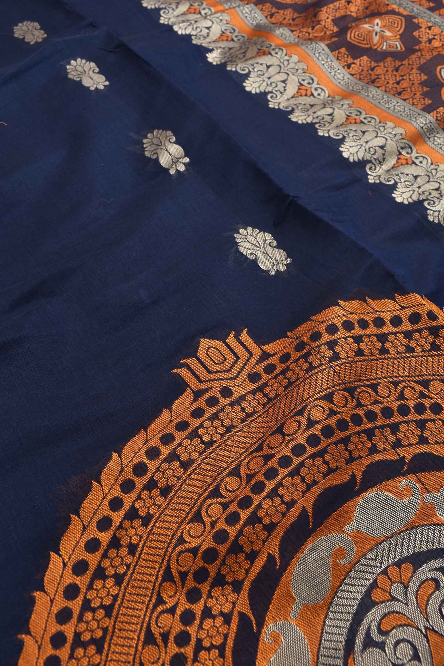 Blue Pure South Cotton Fancy Border Rich Pallu Saree