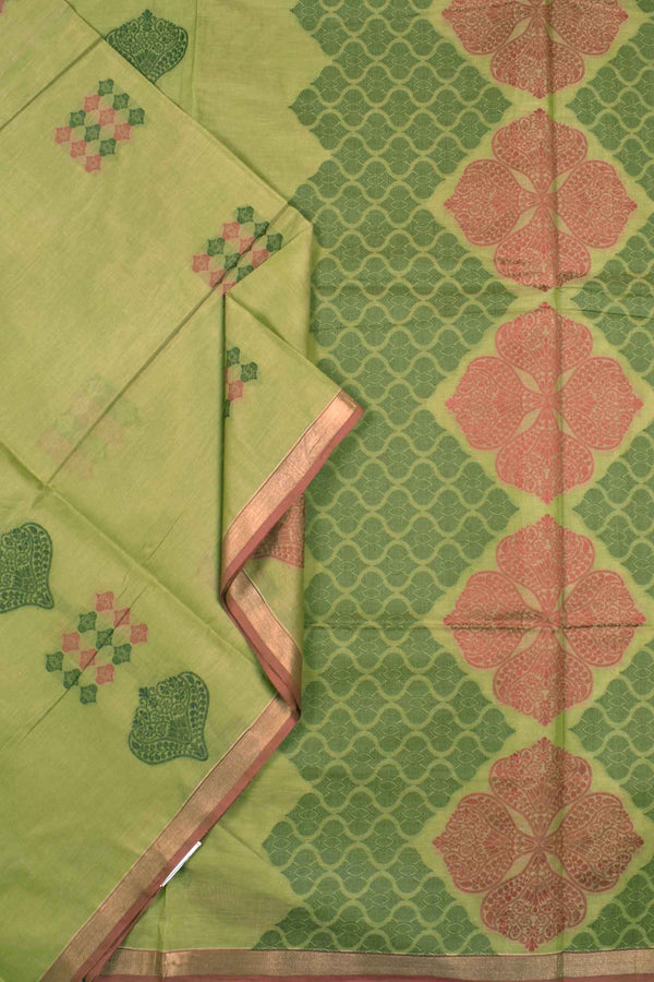 Green Pure South Cotton Double Color Butta Rich Pallu Saree