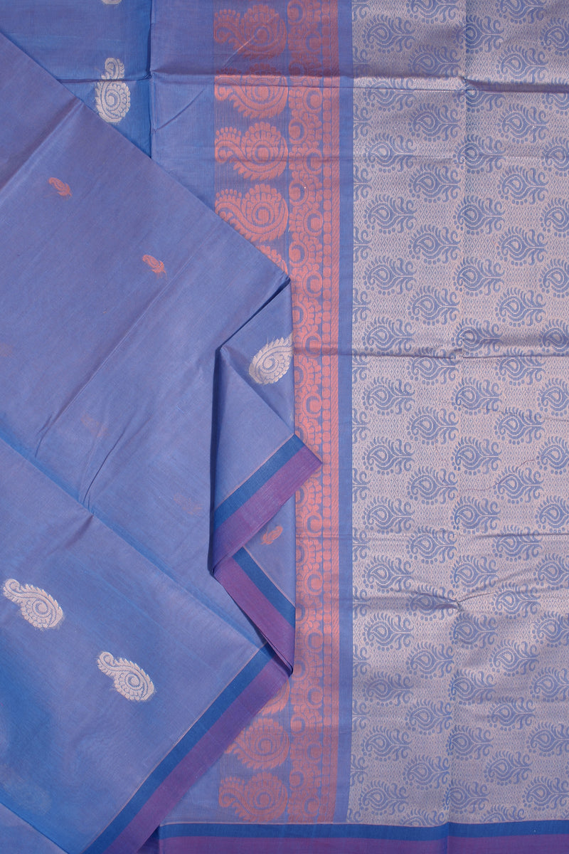 Blue Pure South Cotton Multi Jari Multi Butta Saree