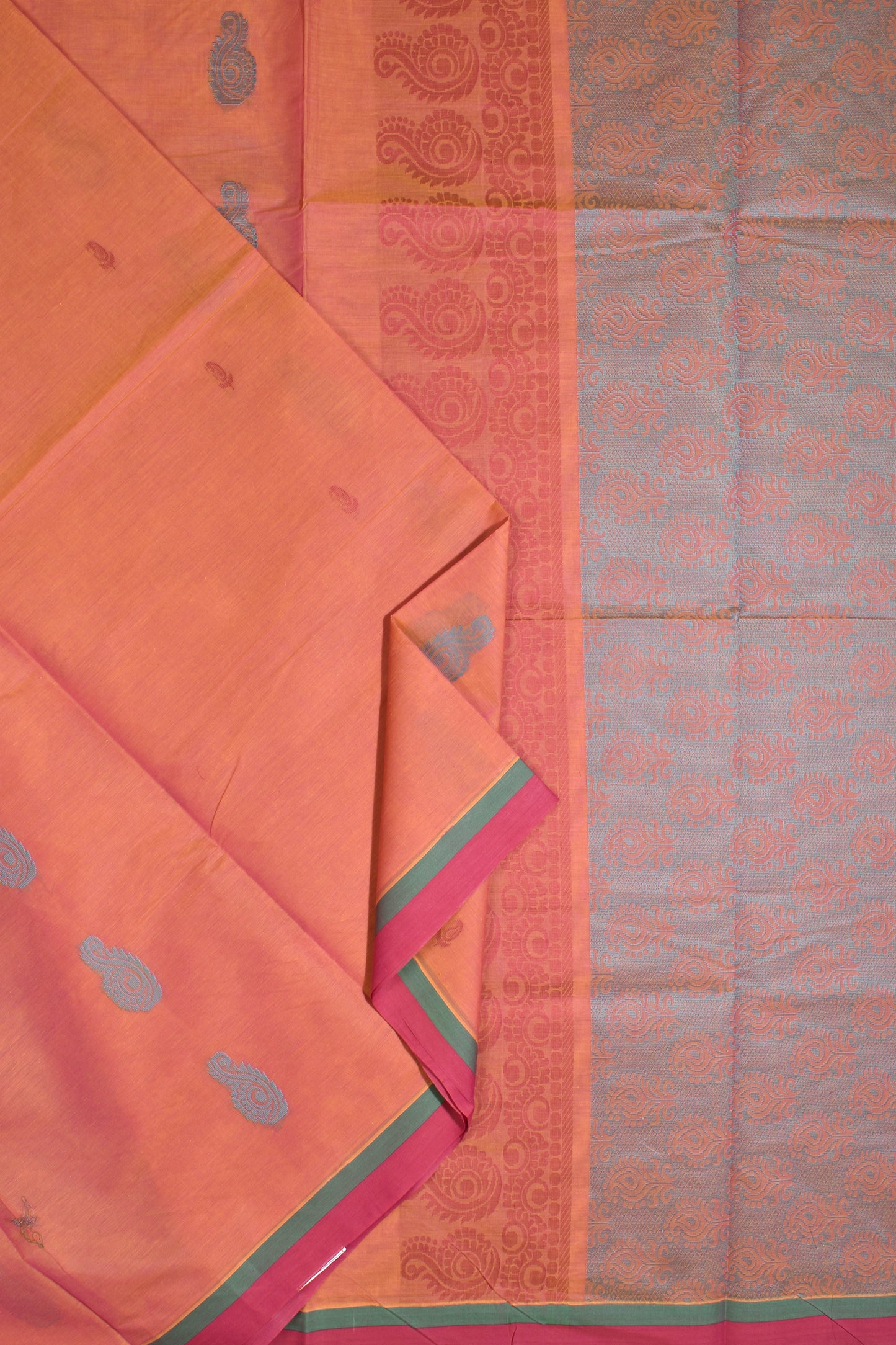 Orange Pure South Cotton Multi Jari Multi Butta Saree