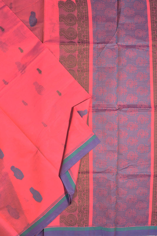 Pink Pure South Cotton Multi Jari Multi Butta Saree