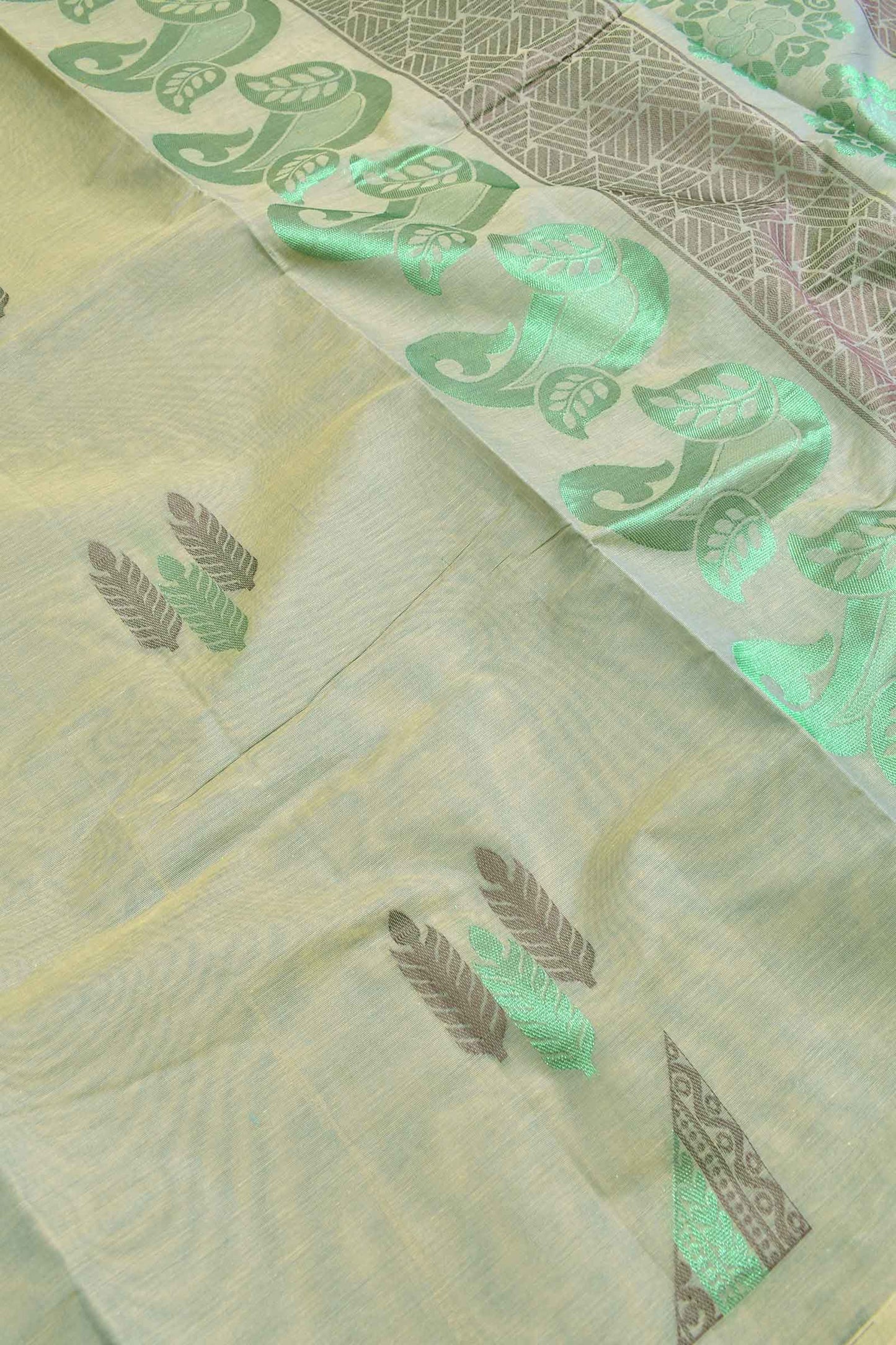 Light Green Pure South Cotton Green Jari Butta Fancy Pallu Saree