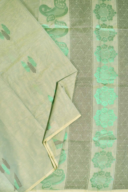 Light Green Pure South Cotton Green Jari Butta Fancy Pallu Saree